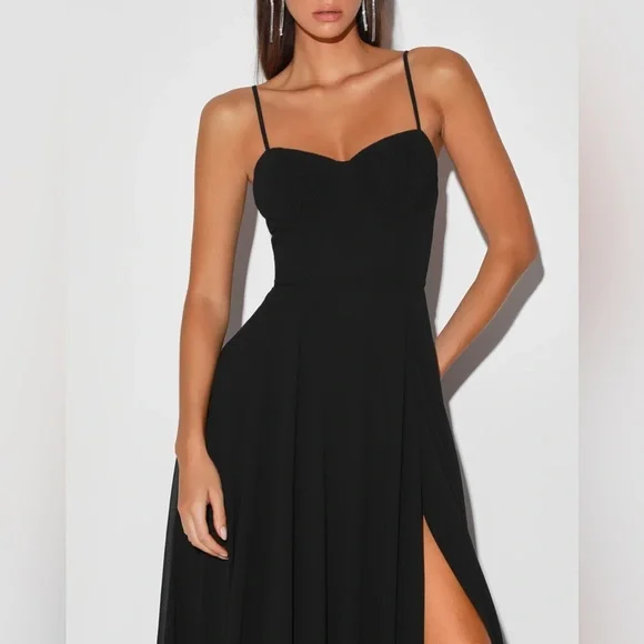 NWOT Lulus Cause for Commotion Black Pleated Bustier Maxi Dress - Picture 1 of 10